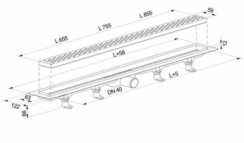 View SALE - Drain channel with stainless steel grid - floor installation, design 1