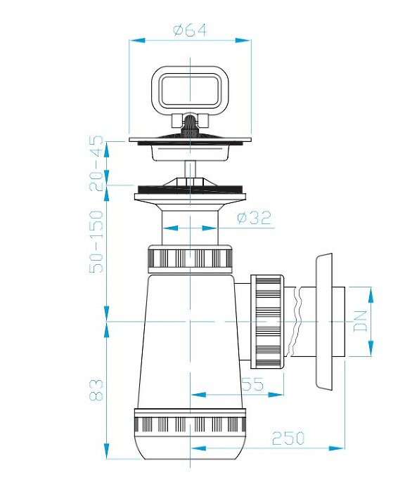 View E Washbasin trap, stainless grid, plug