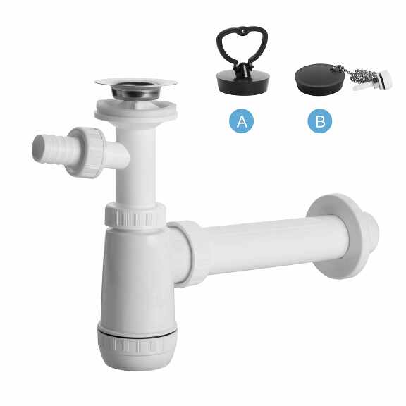 View E Washbasin trap, stainless grid, washing machine outlet, plug