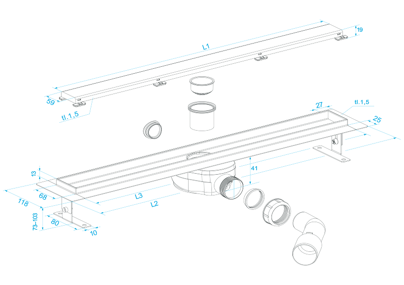 View Universal stainless drain channel, steel grid design 2