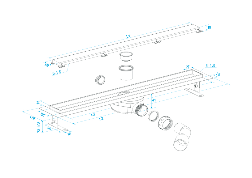 Prohlédnout Plastový odtokový žlab s nerezovými hranami design 2