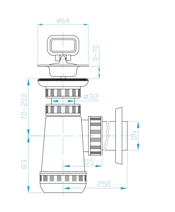 View E trap, outlet, stainless grid, plug
