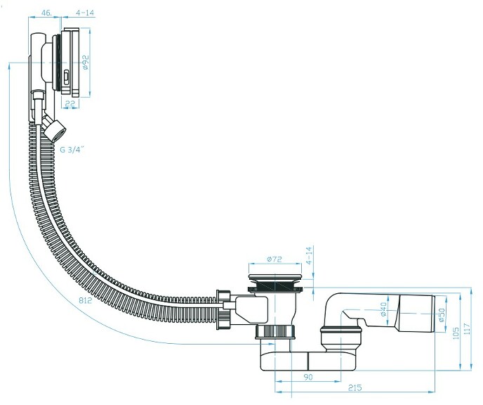 View Automatic bath drain, SLIM integrated water inlet, trap 40/50