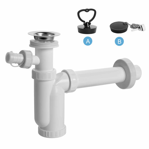 View Washbasin trap, stainless grid, wash. mach. outlet, plug