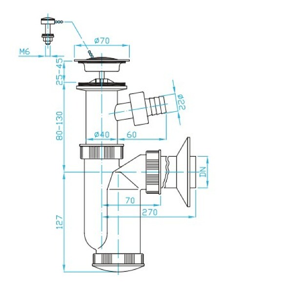 View Washbasin trap, stainless grid, wash. mach. outlet, plug
