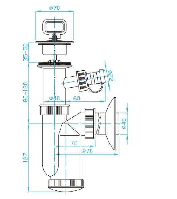 View Washbasin trap, plastic grid, wash. mach. outlet, plug