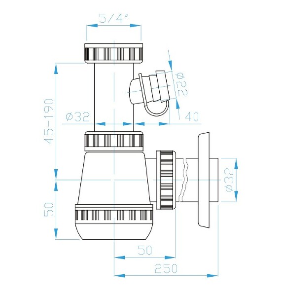 View B siphon 32, 5/4", washing machine outlet