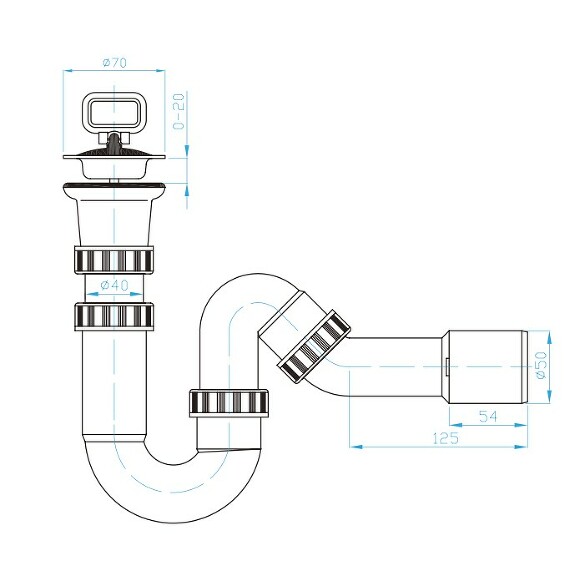 View U siphon 50 stainless steel sink with elbow 135°
