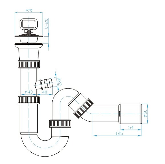 View U siphon 50 stainless steel sink with elbow 135
