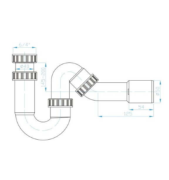 View U siphon 50 with elbow 135°, 6/4" nut