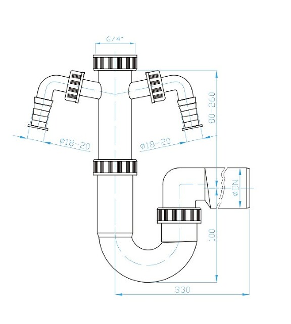 View U siphon 50, 6/4", 2x washing machine outlet