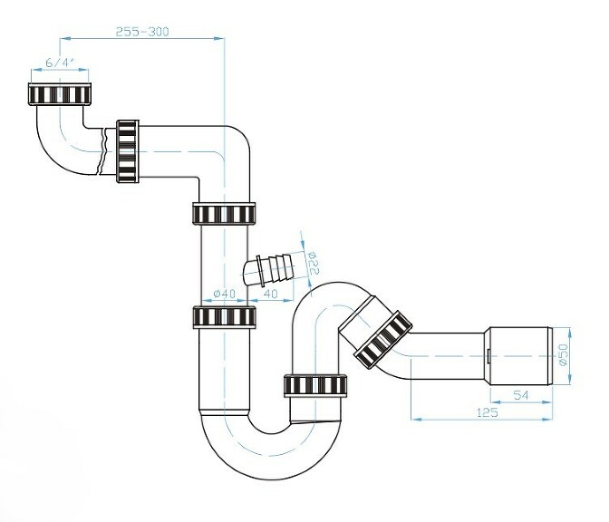 View U spacesaving trap, W/M connector, bend 135°, outlet 40/50