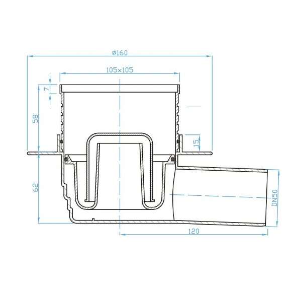View Floor drain side 50, gold