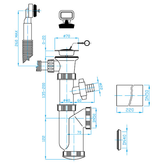 View Sink trap, washing machine outlet, overflow