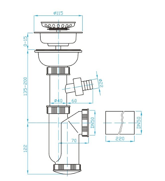 View Sink trap 115, washing machine outlet