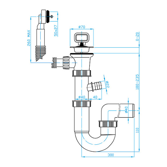 View U sink trap, washing machine outlet, overflow