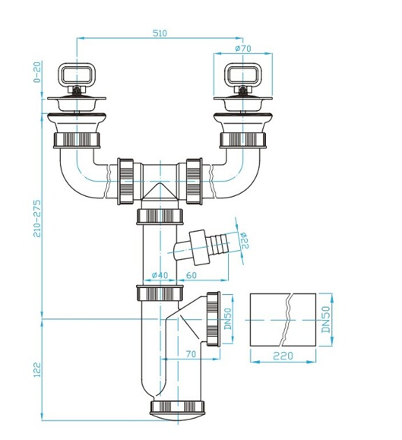 View Double sink trap, washing machine outlet