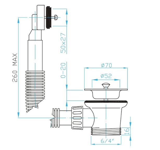 View Sink outlet 6/4", overflow, plug