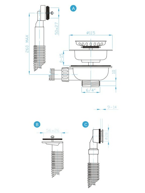 View Sink outlet 115 6/4", overflow