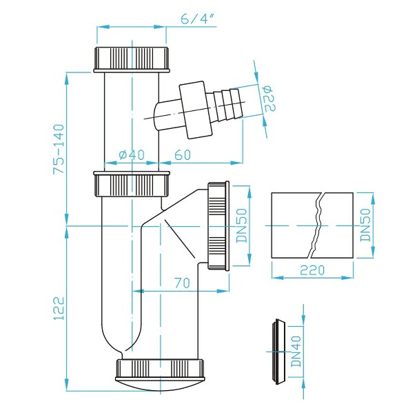 View Trap 6/4" 50, wash. machine outlet