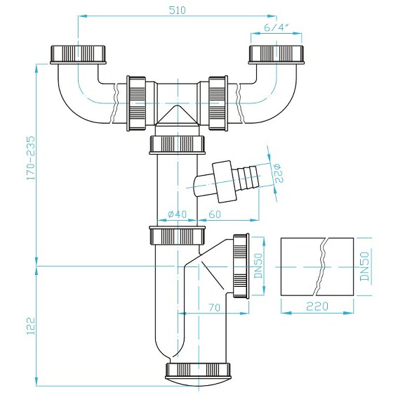 Prohlédnout Sifon 2x 6/4" 50 pračkový vývod