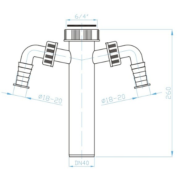 View Outlet pipe, 6/4" nut, 2x washing machine outlet