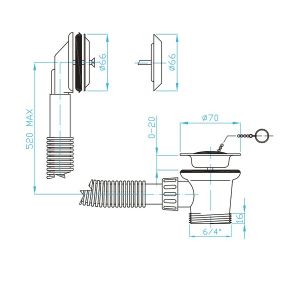 View Bath outlet 6/4", overflow