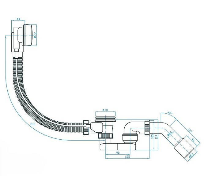 View Automatic bath drain, trap 40, bend 45° 40/50
