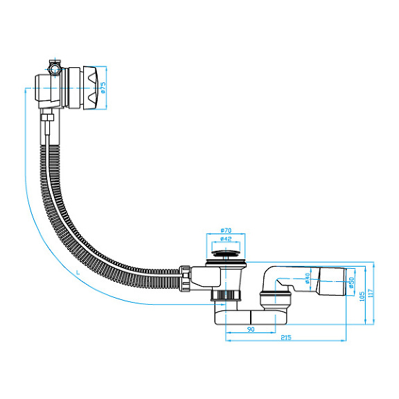 View SALE - Automatic bath drain, intergrated water inlet inclusive bath trap 40 6/4"