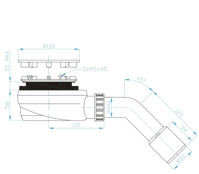 View Shower tray siphon 90, low, bend 45° 40/50, cover
