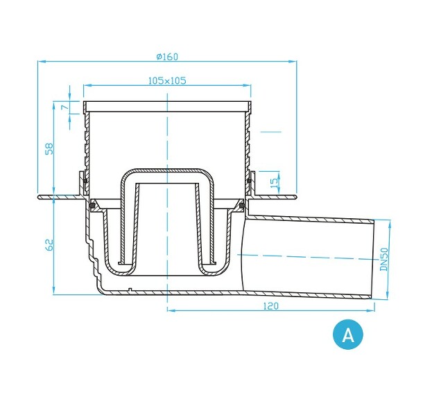View Floor drain horizontal inox