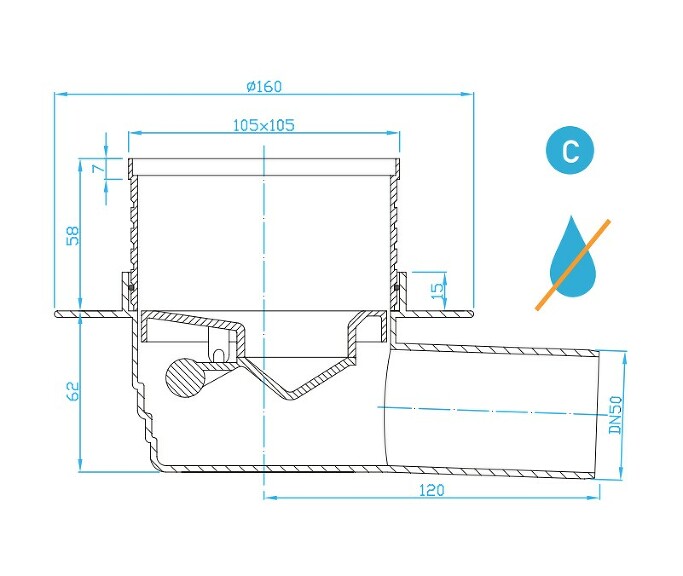 View Floor drain horizontal inox