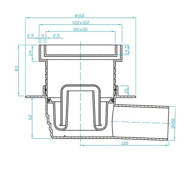 View Floor drain horizontal 50, frame for tiles