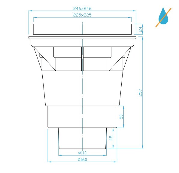 View Street drain 160/110 with cast iron grid, dry valve