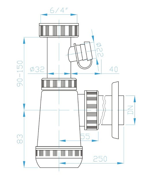View E trap 6/4”, washing machine outlet