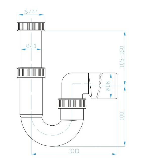View U trap with nut 6/4"