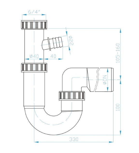 View U trap 6/4”, washing machine outlet