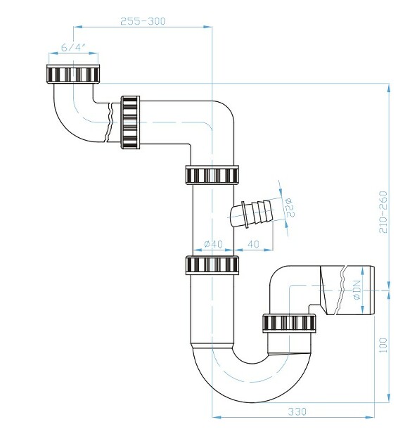 View U space trap 6/4”, washing machine outlet