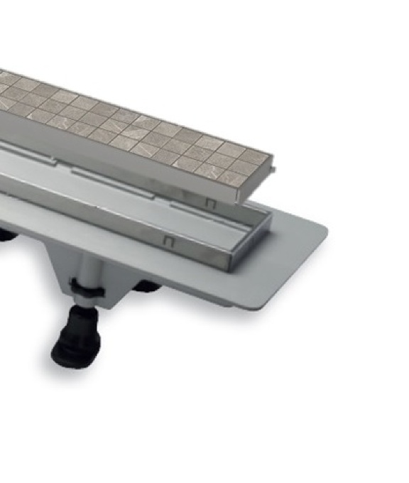View SALE - Plastic drain channel with stainless steel grid and frame, design 4, dry valve, for tiles