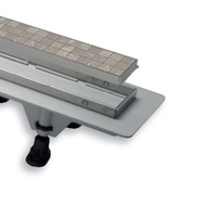 SALE - Plastic drain channel with stainless steel grid and frame, design 4, dry valve, for tiles